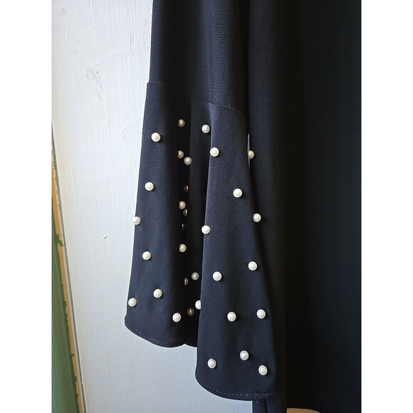 Sue Levine Black Blouse Shirt Pearls Sleeves Tie Back Women's Size Large Elegant - Picture 8 of 10